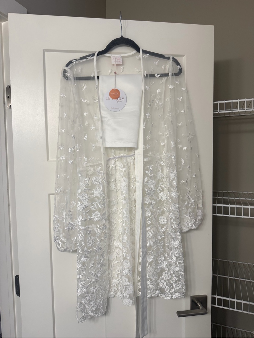 Le Rose Sheer Ivory Embroidered Kimono Robe